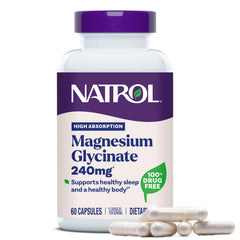 Natrol Magnesium Glycinate 240 mg bottle front for high absorption and calm sleep