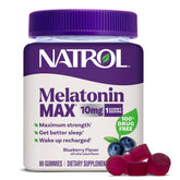 Natrol Melatonin 10mg blueberry gummies bottle for easy nightly sleep support.