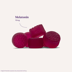 Natrol Melatonin 10mg blueberry gummies on nightstand ready for bedtime routine.