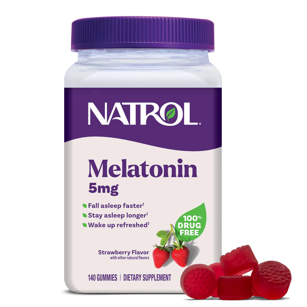 Natrol Melatonin Gummies 5mg strawberry bottle offers convenient sleep support.