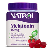 Natrol Melatonin Gummies bottle front view, 60 strawberry-flavored, non-habit forming sleep support.