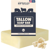 Natrulo beef tallow soap bar, unscented, ideal for sensitive skin.