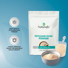 Naturafic psyllium powder packaging emphasizes gluten-free and keto-friendly benefits