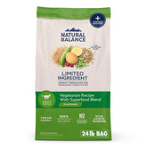 Natural Balance Limited Ingredient adult dog food bag showing meat-free nutrition for sensitive stomachs