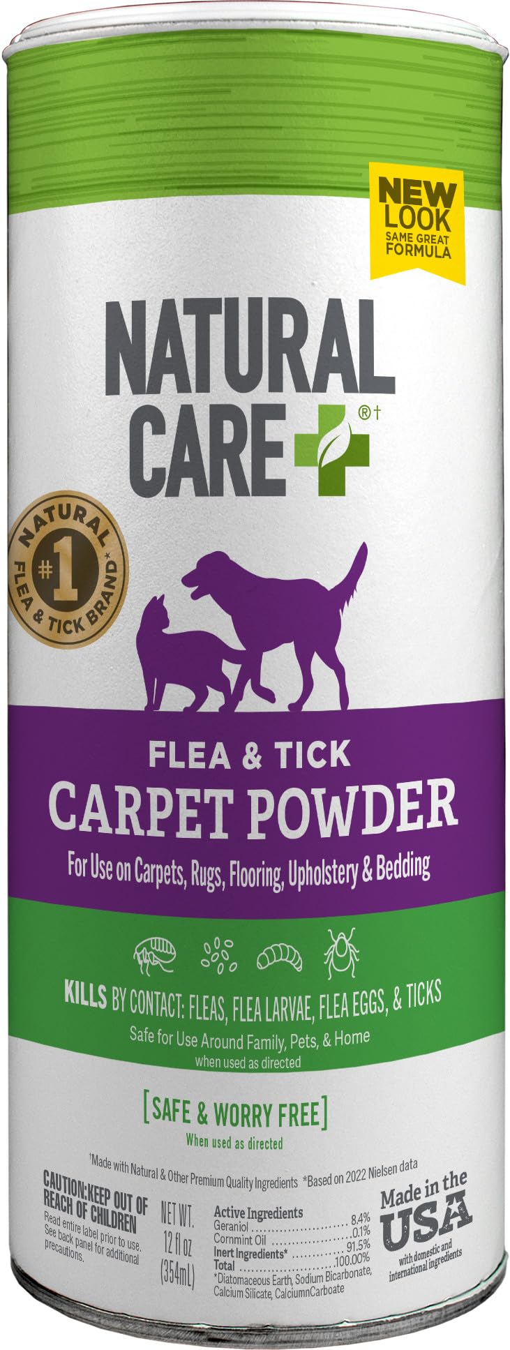 Natural Care Flea & Tick Carpet Powder bottle for safe, effective home protection
