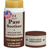 Natural Dog Company Paw Soother Balm front packaging highlights natural ingredients and easy application.