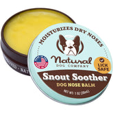 Natural Dog Company Snout Soother tin close-up showing nourishing dry noses.