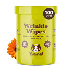 Natural Dog Company Wrinkle Wipes face: gentle cleansing for facial folds and fresh odor control.