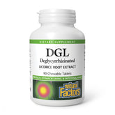 Natural Factors DGL chewables front-pack for on-the-go digestive support.
