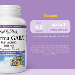 Natural Factors Pharma GABA label back showing ingredient list and allergen-free formula.