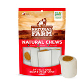 Natural Farm bacon-cheese-filled bones in 3-4 inch size for long-lasting engagement.