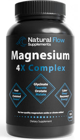 Natural Flow 4X Magnesium bottle front highlights premium chelated magnesium for absorption.