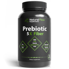 Natural Flow 5X Fiber bottle front for daily gut support and balanced digestion