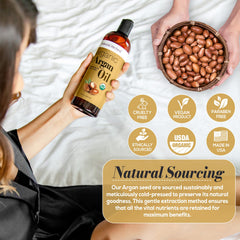 Natural Riches Argan Oil bottle showing softness and strength for hair