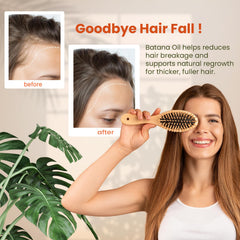 Batana oil applied to hair in a strand shows added volume potential.