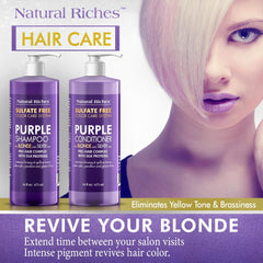 Natural Riches Purple Conditioner bottle highlighting deep hydration for color-treated hair.