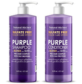 Natural Riches Purple Shampoo bottle showing color-safe formula for blondes and silvers.