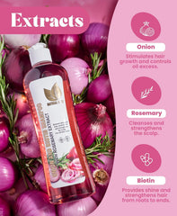 Natural Sant ingredients onion biotin and rosemary for scalp revitalization.