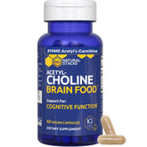 Natural Stacks Acetylcholine Brain Food bottle label highlights ingredients and cognitive support