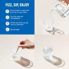 Natural Vitality CALM fizzing drink in a glass.