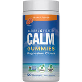 Natural Vitality Calm magnesium gummies orange bottle close-up for a daily routine