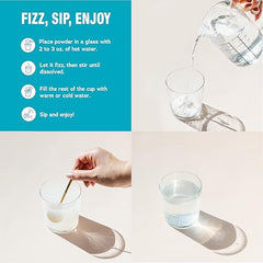 A prepared drink glows in a glass, highlighting gluten-free and non-GMO attributes.