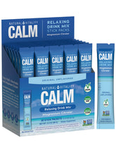 Natural Vitality Calm magnesium stick packets front view, convenient on-the-go calming drink mix.