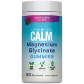 Natural Vitality CALM gummies bottle shows grape flavor for daily magnesium support.