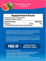 CALM watermelon drink mix visual with ingredients highlighting vegan gluten-free formula
