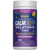 Natural Vitality CALMSleep bottle with grape-melatonin chewables for bedtime.