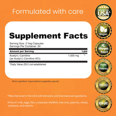 NaturaLife Labs ALCAR capsules closeup showing easy-to-swallow vegan capsules