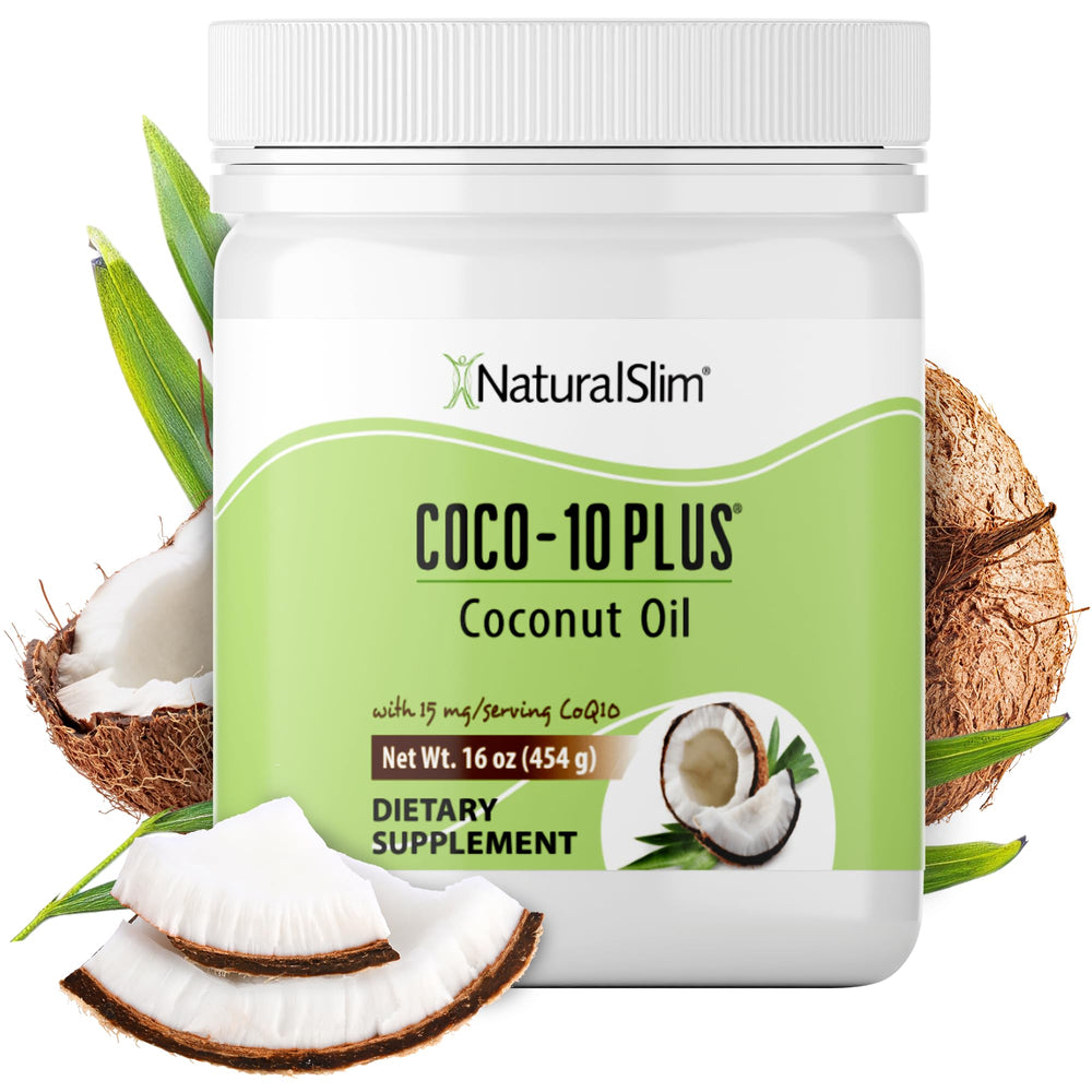 NaturalSlim Coconut Oil with CoQ10 bottle pour for quick energy support