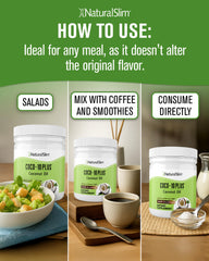 NaturalSlim coconut oil with CoQ10 on a spoon for easy daily use