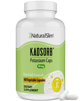 NaturalSlim Kadsorb bottle and pour showing easy daily potassium support for active lifestyles.