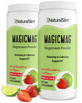 NaturalSlim MagicMag powder bottle highlighting magnesium citrate for daily vitality.