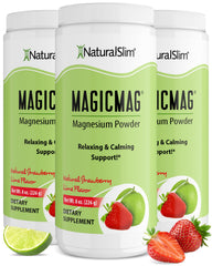 NaturalSlim MagicMag strawberry-lime powder bottle for daily wellness.