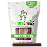 Nature Gnaws Bully Sticks bag display showing long-lasting beef chews for dogs