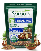 Nature Jim's Sprouts 3-Bean Seed Mix packaging ready for home sprouting