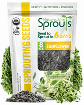 Nature Jims Sprouts organic sunflower seeds package ideal for easy home sprouting.