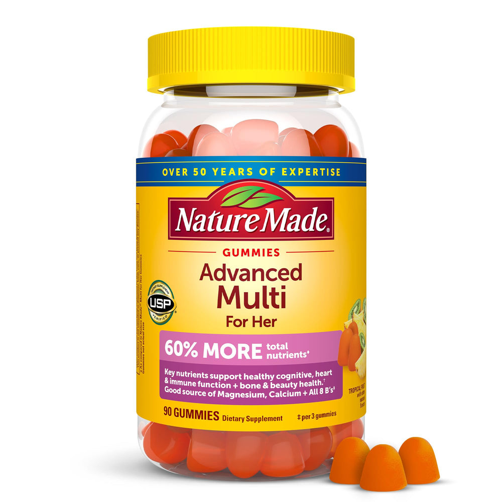 Nature Made Advanced Women's Gummy Multivitamins bottle front view for daily nutrition.