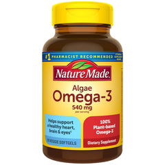 Nature Made Algae Omega-3 softgel bottle for daily heart and brain support.