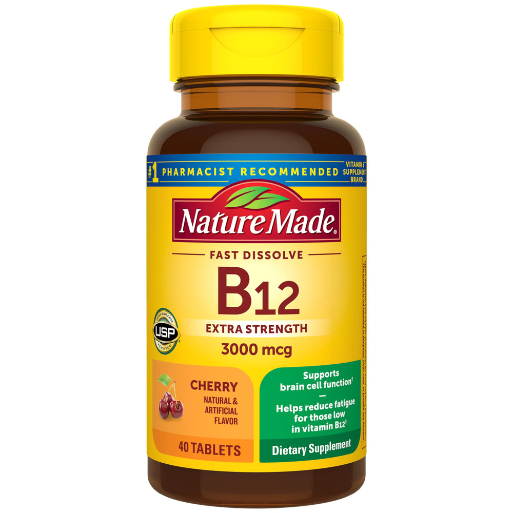 Nature Made B12 3000 mcg fast-dissolve tablet under tongue for quick energy support