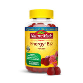 Nature Made B12 Gummies bottle closeup highlighting 1000 mcg per serving for energy support.