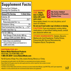 Nature Made Burp Less Fish Oil softgels being poured for easy intake