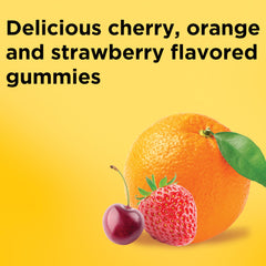 Nature Made Calcium Gummies close-up showing chewy texture and cherry-orange-strawberry flavors for daily intake