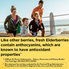 Nature Made Elderberry Gummies ingredients label highlights Vitamin C and Zinc for immune support.
