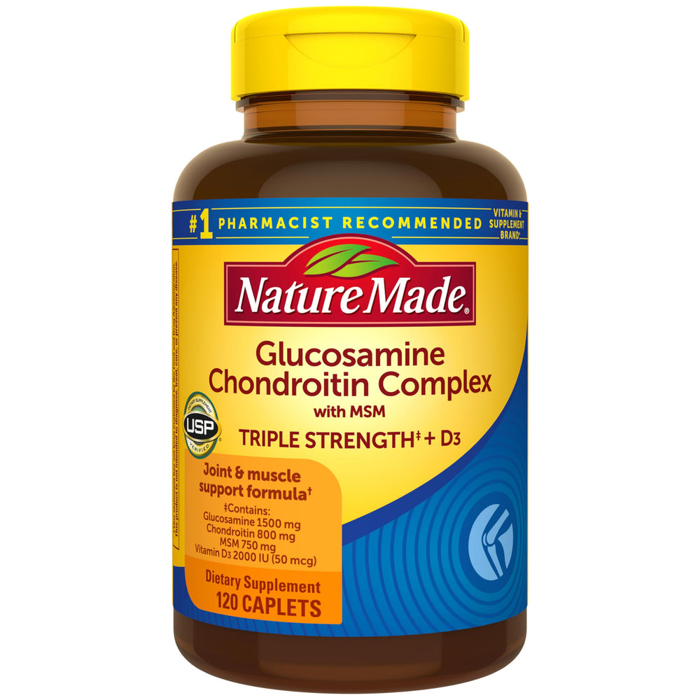 Nature Made glucosamine chondroitin MSM bottle offers a 60 day joint support supply