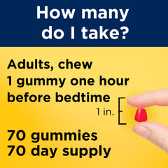 70-count Nature Made Melatonin Gummies bottle on nightstand for easy nightly use