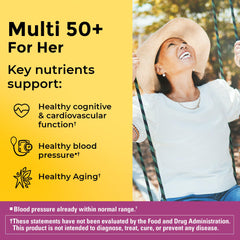 Close-up of Nature Made Multivitamin For Her 50+ tablet showing iron-free formula