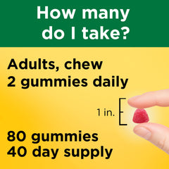 Closeup of Nature Made Multivitamin + Omega-3 gummies showing vibrant texture for daily use